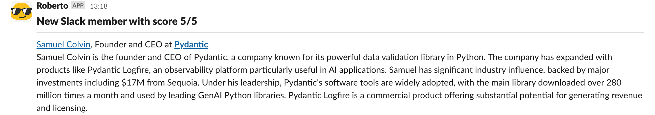 Slack message